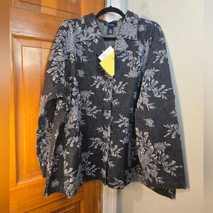 QVC Denim & Co NWT Floral Denim Jacket Dark Grey Plus Sz 3XL